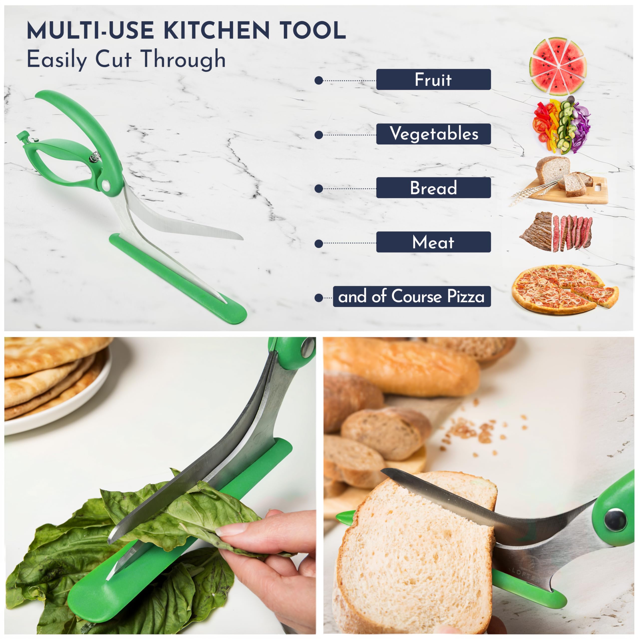 Tijeras para pizza Loftern, corte preciso y control cómodo.