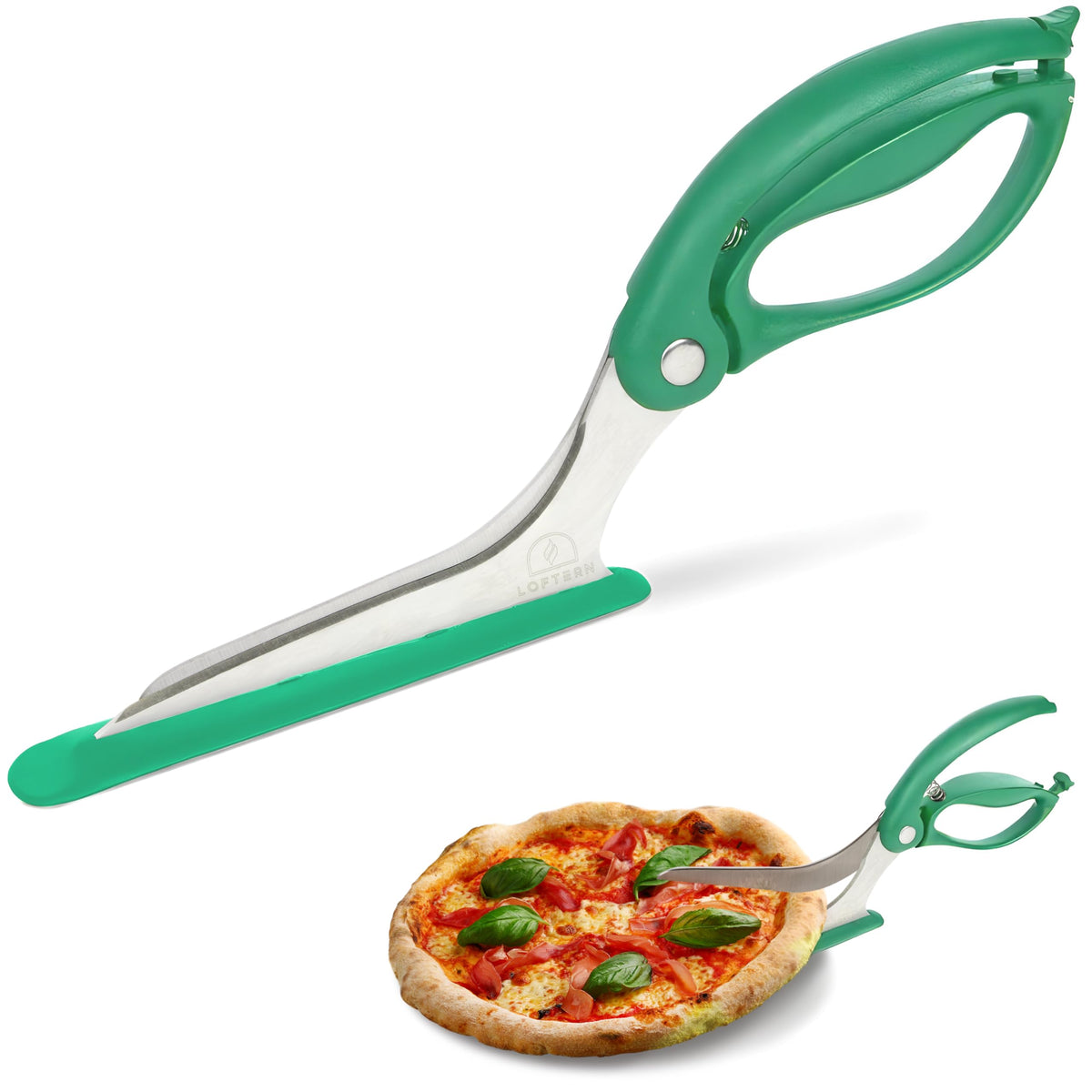 Tijeras para pizza Loftern con garra firme para un agarre estable.