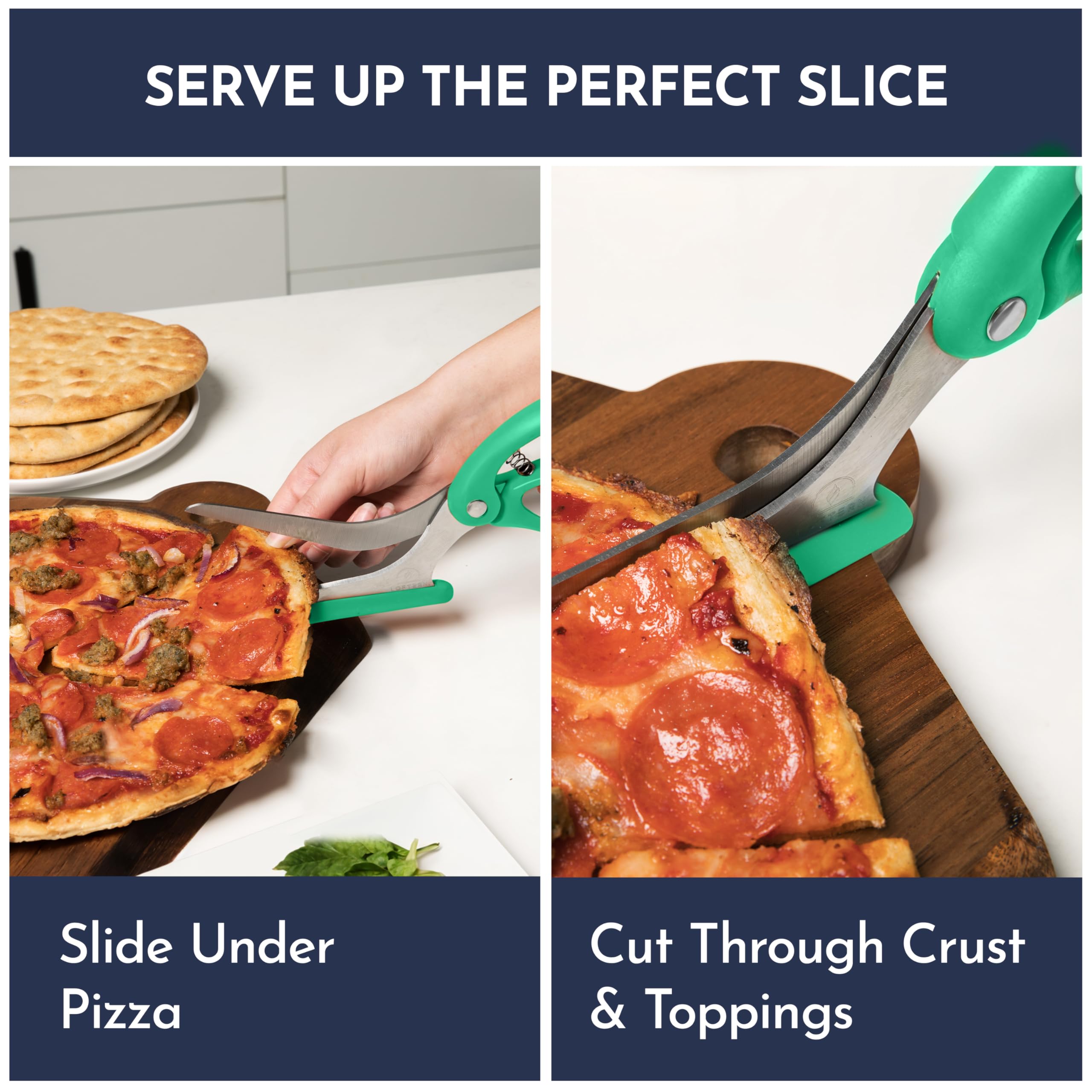 Loftern tijeras para pizza con superficie antiadherente, corte limpio.