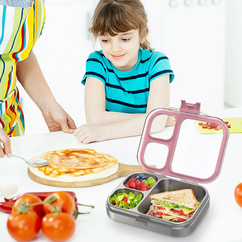 LOHASOK fiambrera rosa con tapa de silicona ergonómica para niños.