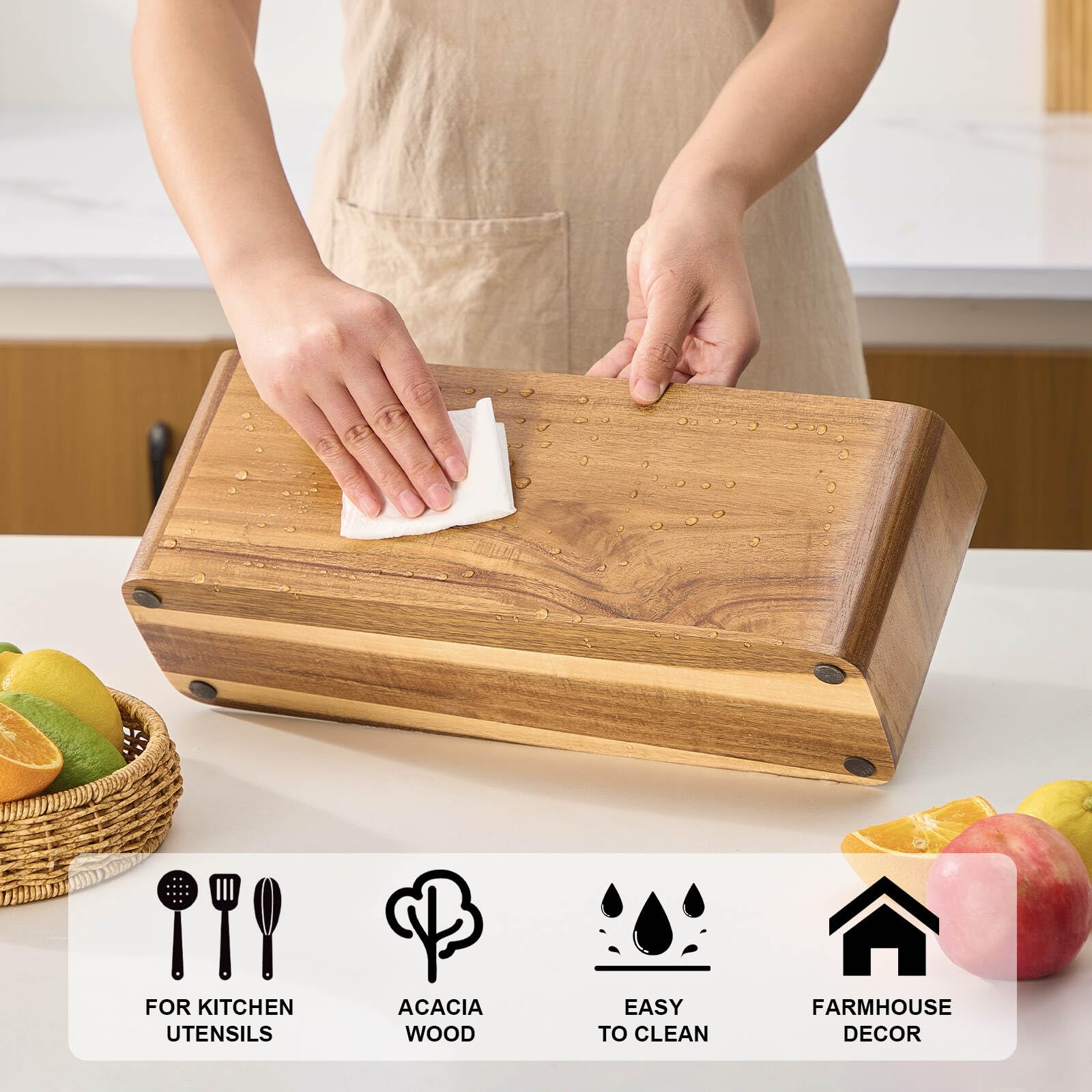 LOHONER acabado natural de acacia, se integra con diversos estilos de cocina