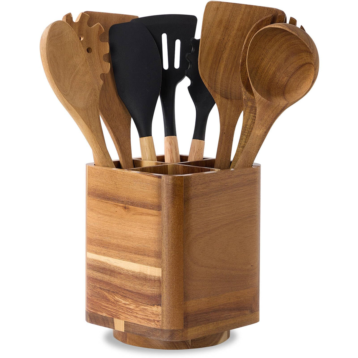 LOHONER porta-utensilios de madera con giro de 360°, máximo alcance en la cocina.