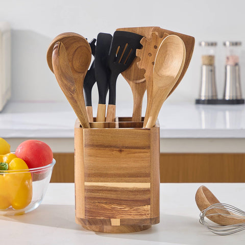 LOHONER porta-utensilios en madera de acacia para organización eficiente.