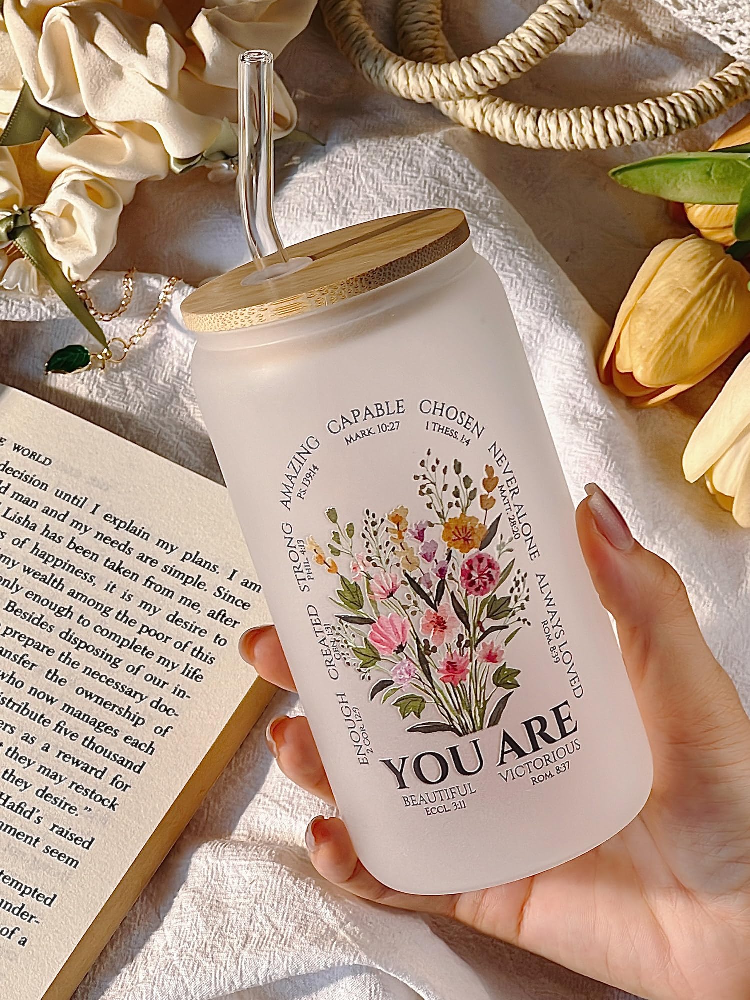 Loihayazea vaso de vidrio con tapa de bambú y silicona para llevar seguro.