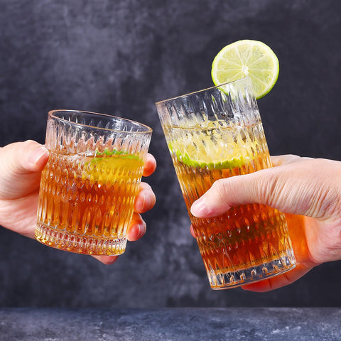 Vasos Loivttvv con relieve 10 onzas, diseño retro para whisky.