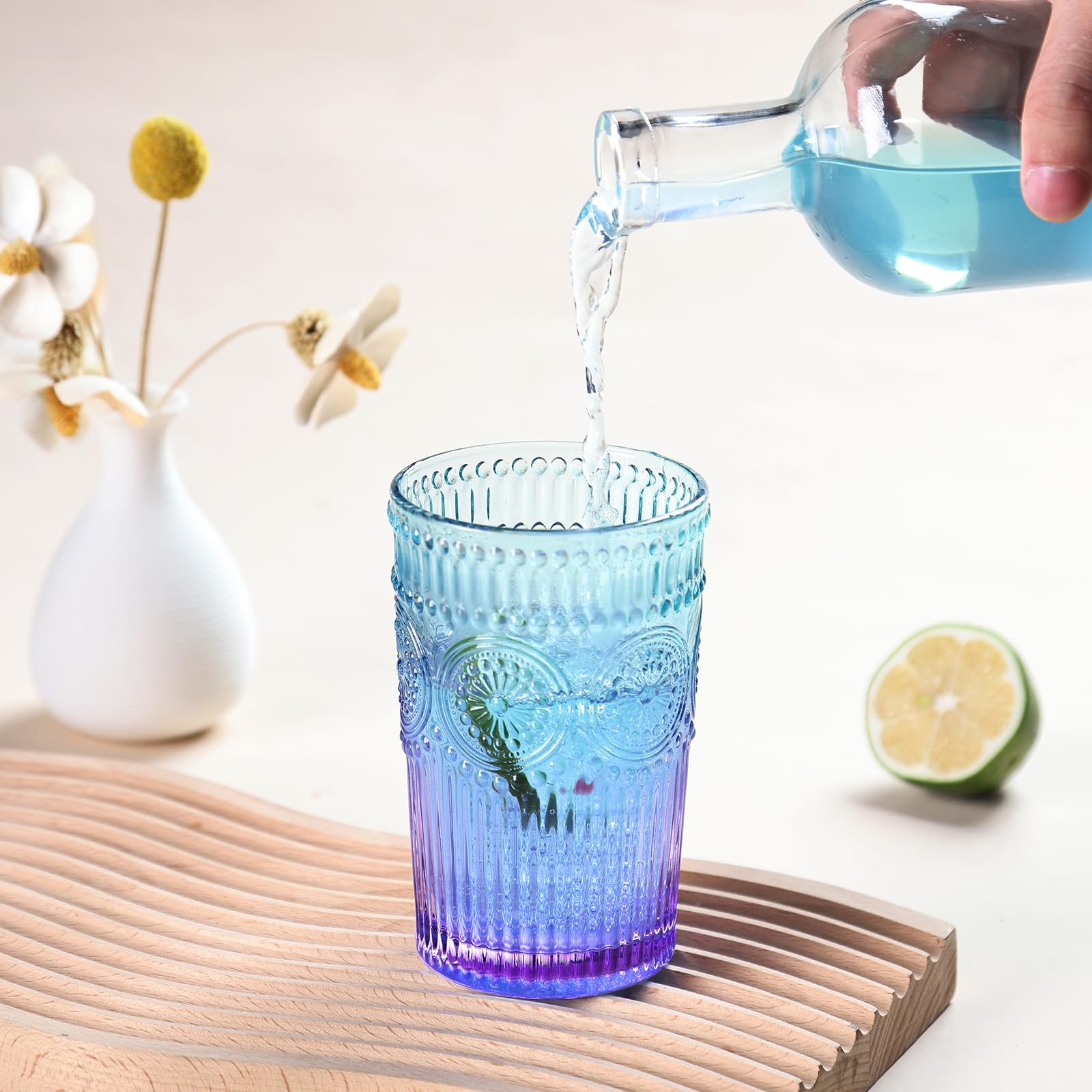 Vaso Loivttvv con diseño ribete y girasol, para whisky