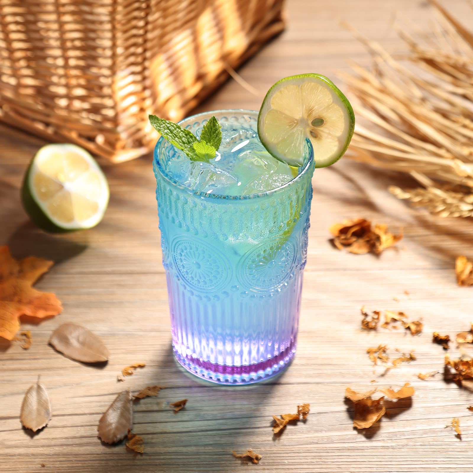 Vaso de cristal Loivttvv, ribete grabado, ideal para cócteles y presentaciones