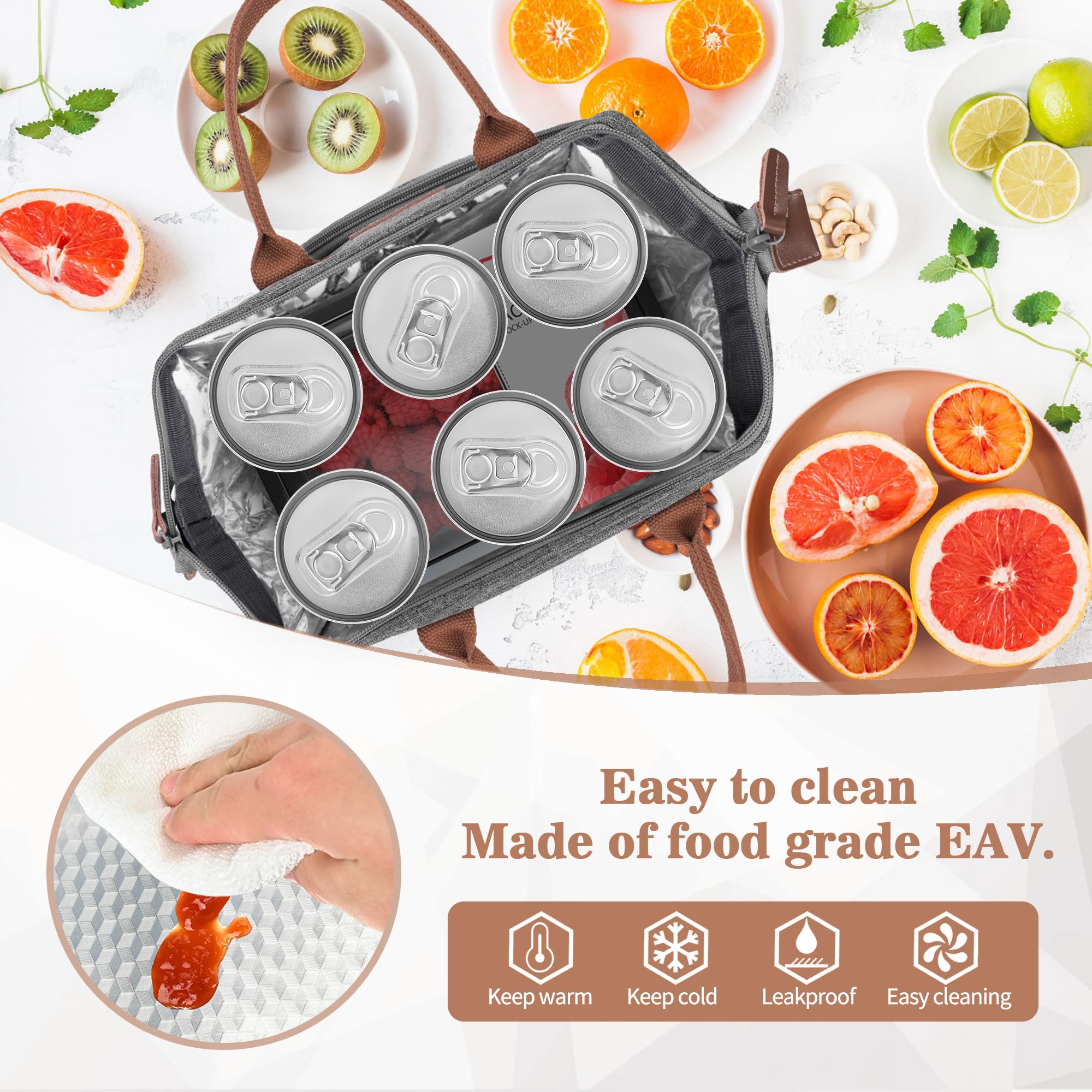 LOKASS bolsa almuerzo gris, bolsillo frontal con cremallera