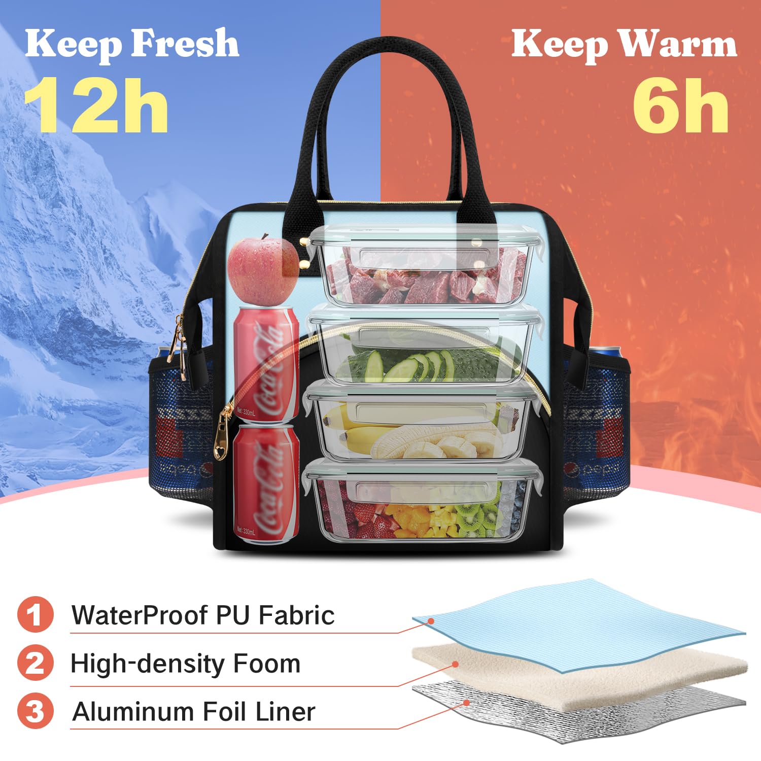 LOKASS bolsa de almuerzo adecuada para trabajo, picnic y actividades al aire libre