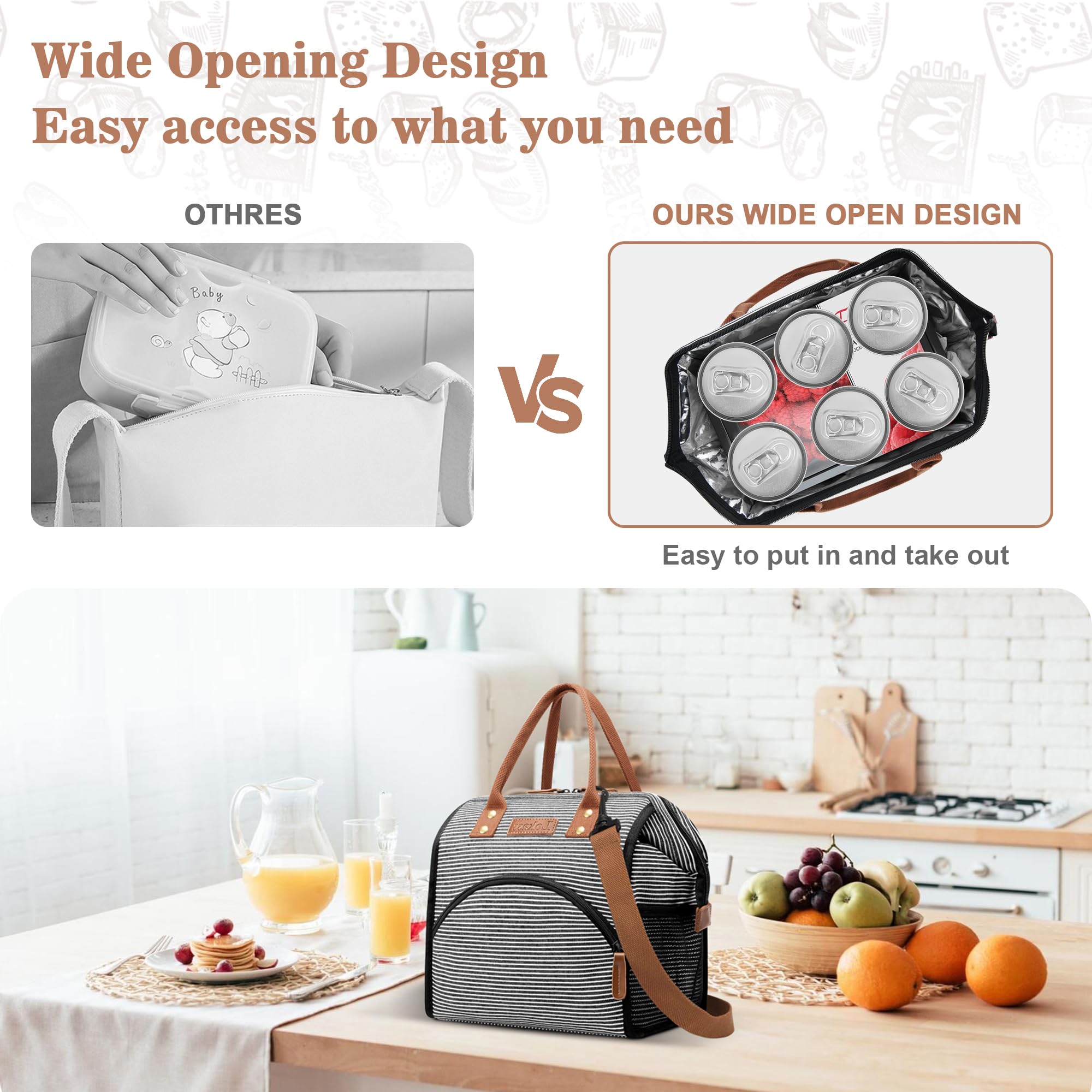 LOKASS bolsa almuerzo rayas diseño ergonómico para uso diario.