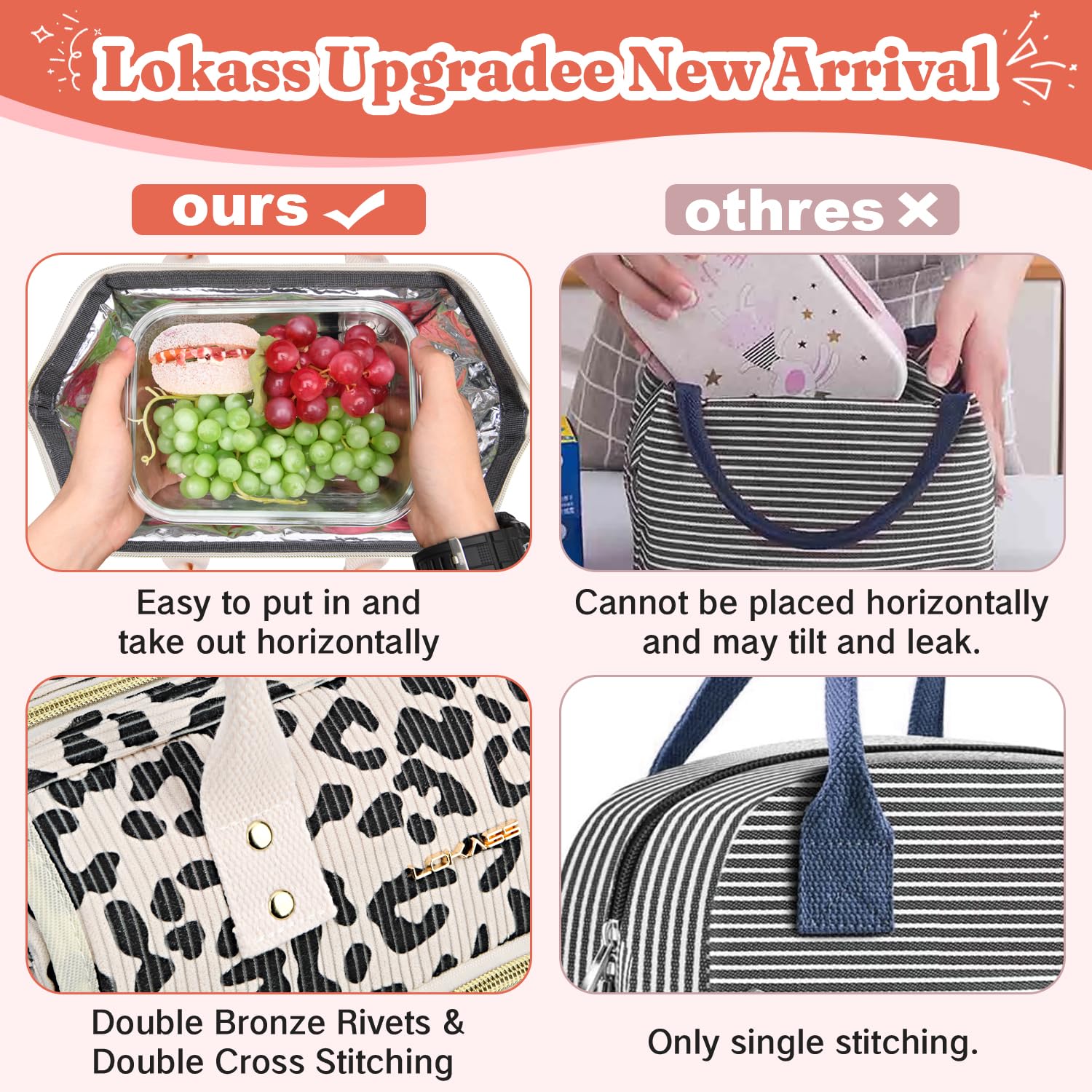 Lokass bolsa de almuerzo resistente diseñada para uso diario y movimientos intensos sin romperse.