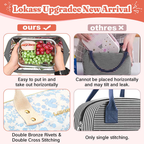 Lokass bolsa lunch, gran capacidad para dos tuppers y bebidas.