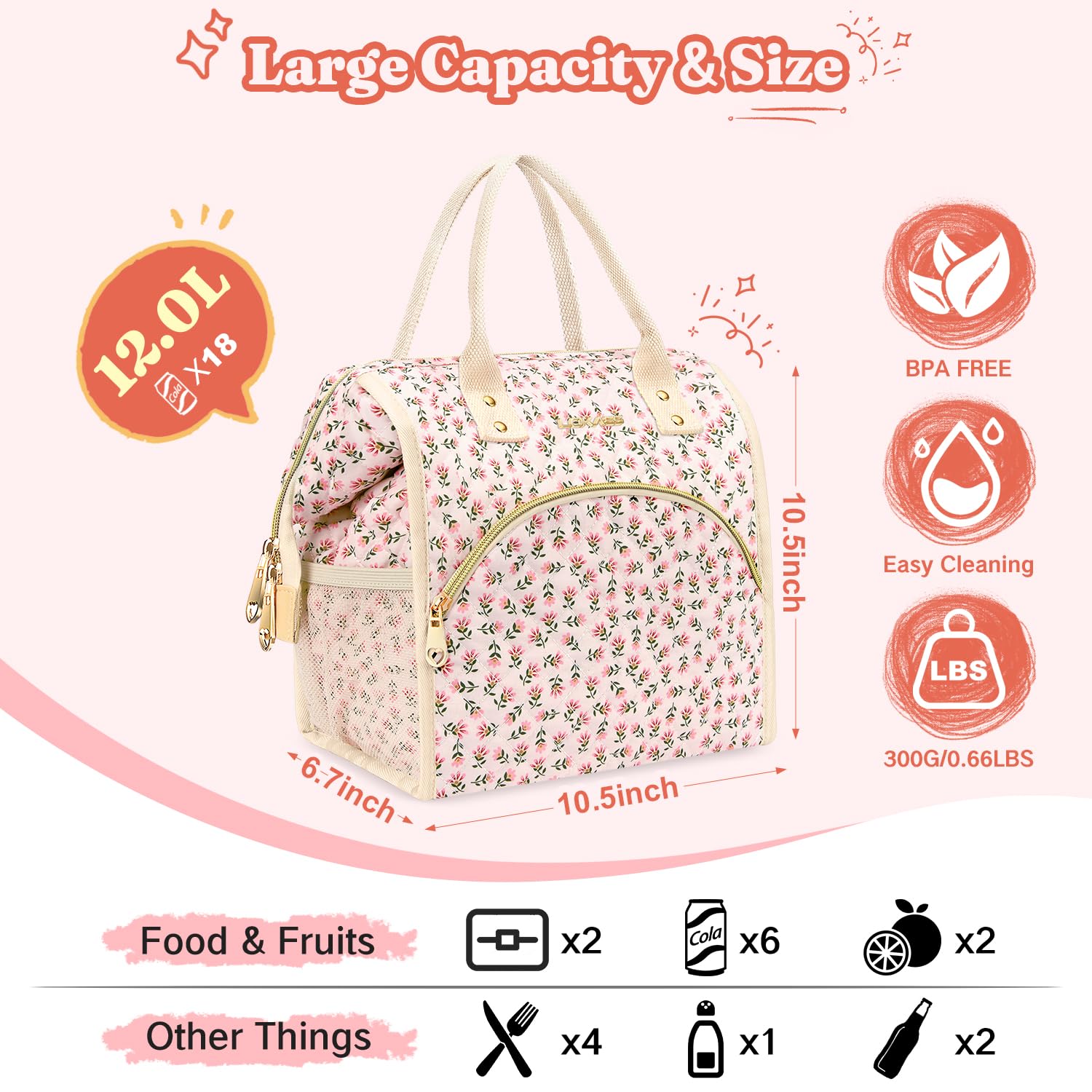 Lokass bolsa lunch, durabilidad alta con costuras reforzadas para uso diario.