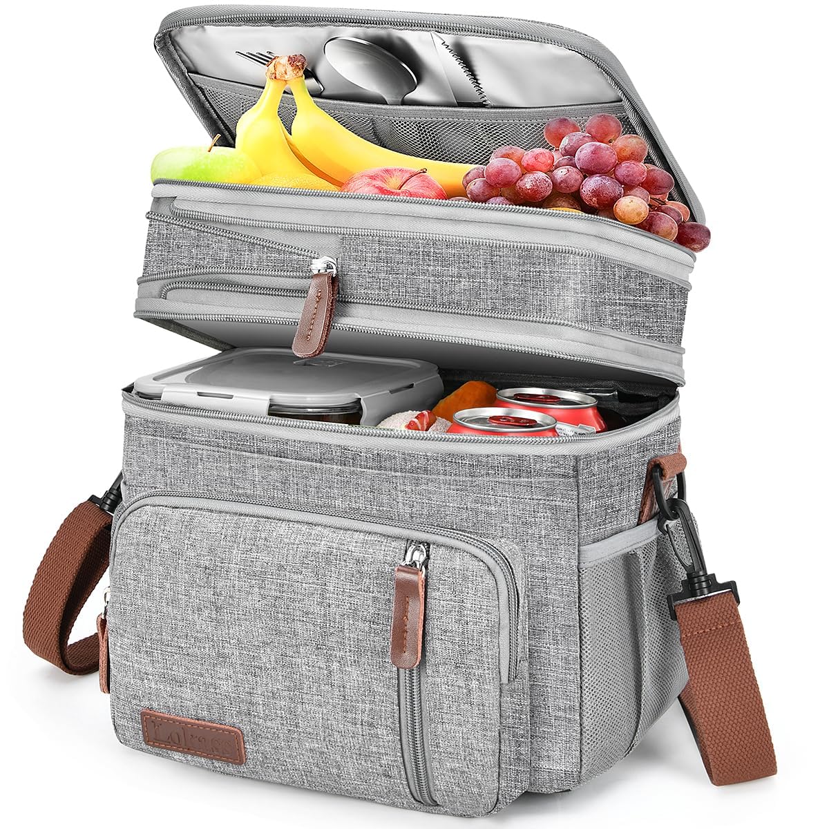 LOKASS fiambrera termica expandible 16L gris para almuerzo, mantiene la comida caliente.