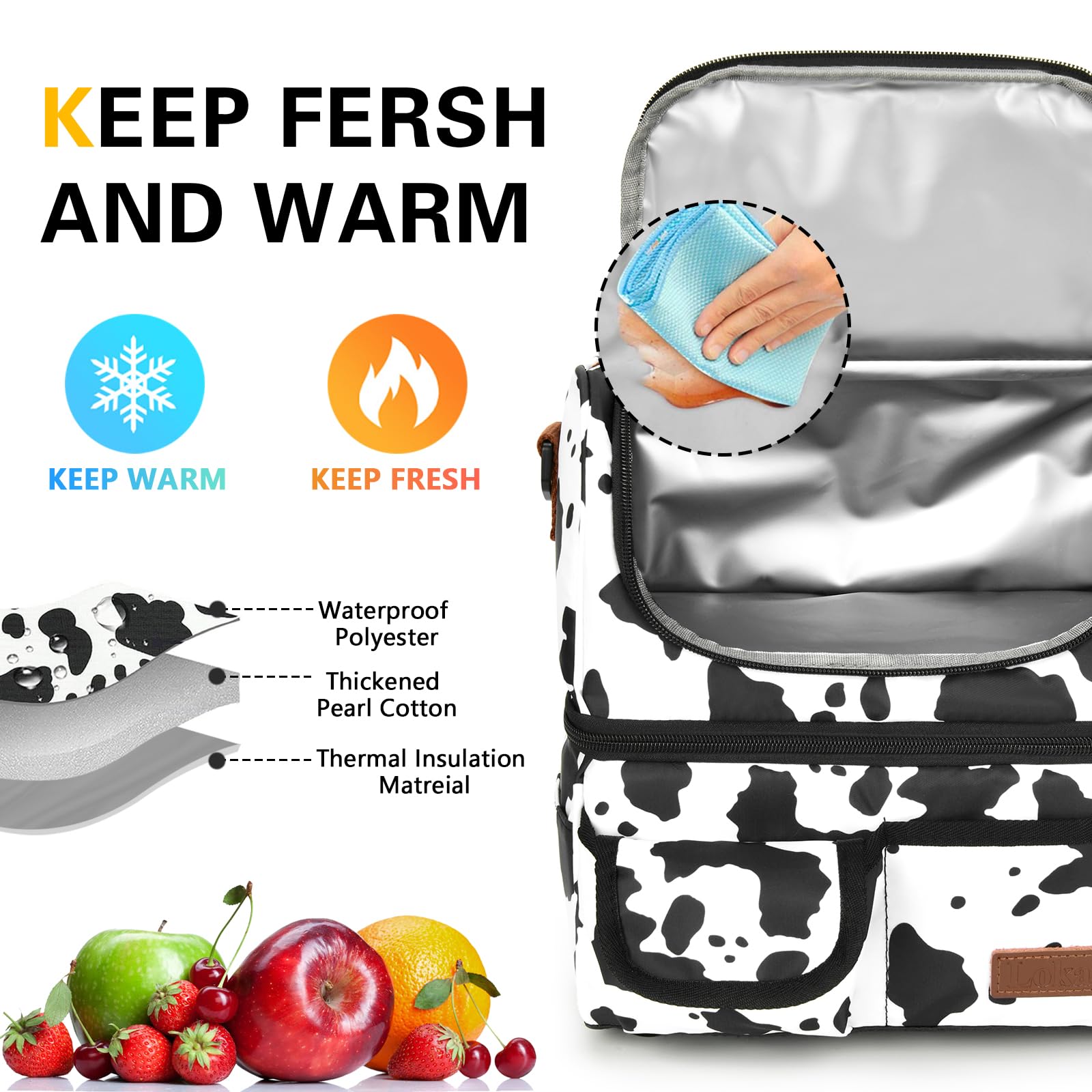 LOKASS Bolsa de Almuerzo con aislamiento de temperatura, mantiene comidas frías y calientes