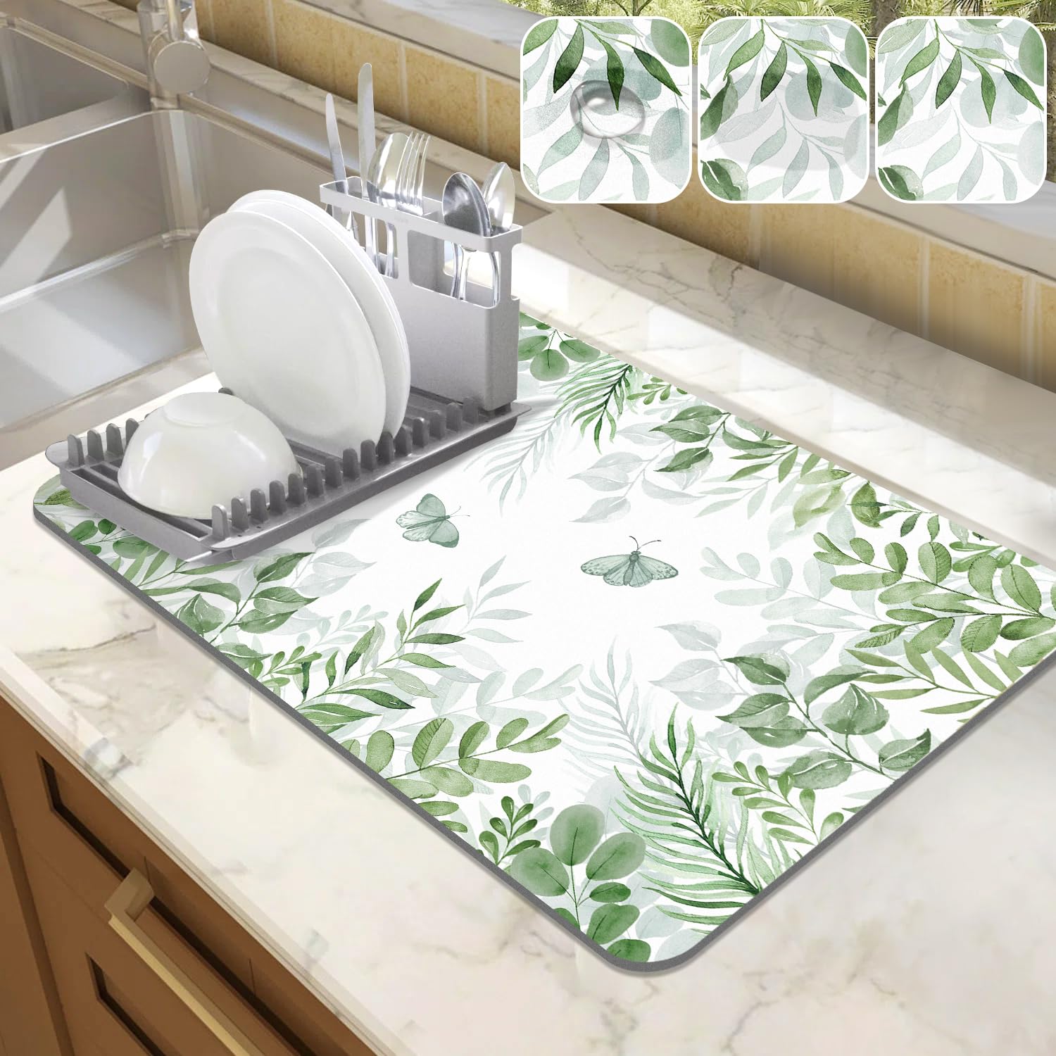 LOKHOM bandeja secado con planta verde y mariposa para utensilios