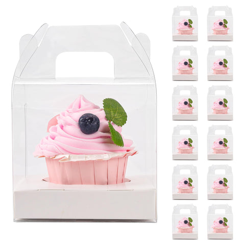 Caja LOKQING para cupcake con asa transparente, ideal para exhibir pasteles.