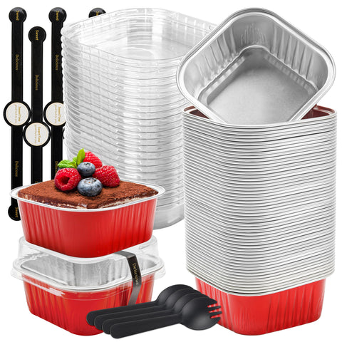 Lokqing mini moldes de aluminio 5 oz con tapa: aptos para hornear y enfriar.