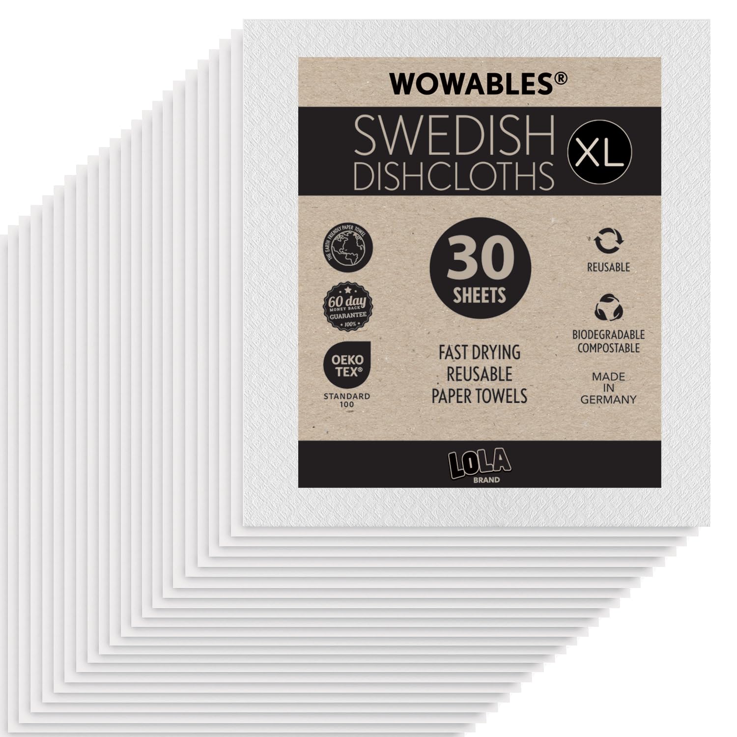LOLA Wowables XL, paño de cocina 11x10, cobertura amplia para superficies.