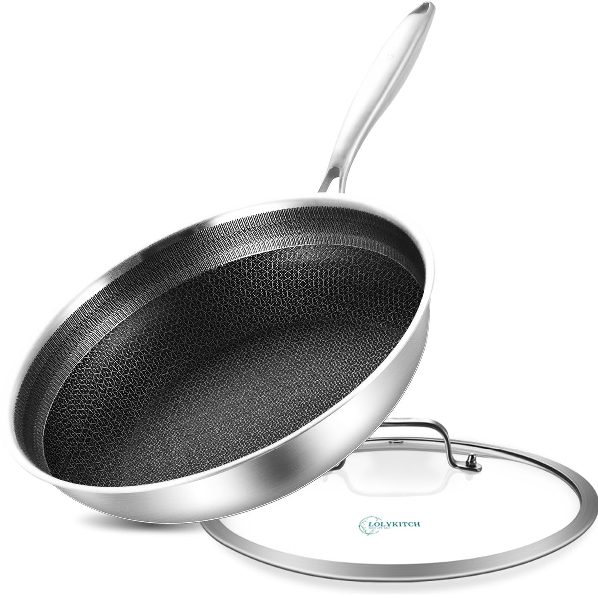 lollykitch sarten hibrida 10 pulgadas con tapa, ideal para freír y saltear con control.
