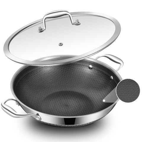 LOLYKITCH Wok híbrido 12 pulgadas con tapa para saltear rápido y manejo cómodo.