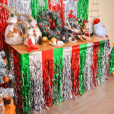 LOLStar falda de mesa navidad rojo ondulado para centro festivo
