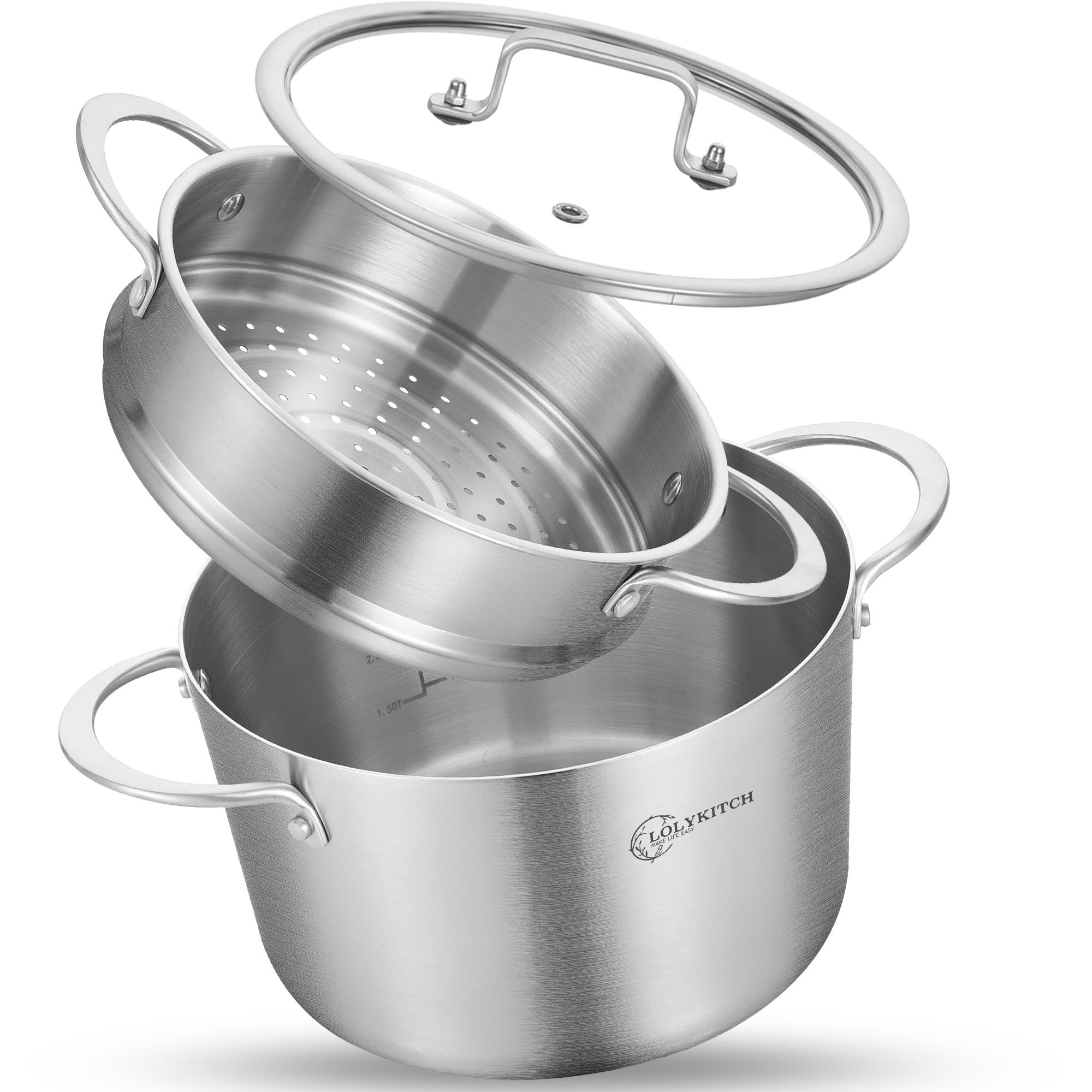 lolykitch pote-5-cuartos-triple-capa-con-vapor: olla ideal para cocinar al vapor y calor uniforme.