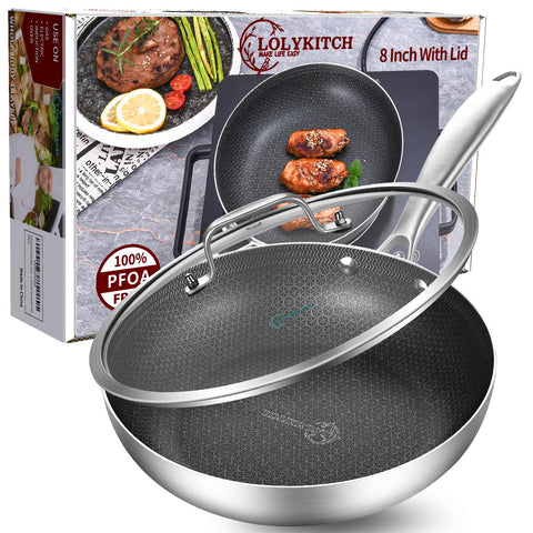 LOLykitch Sartén 8-5 pulgadas con tapa, calor uniforme para cocinar