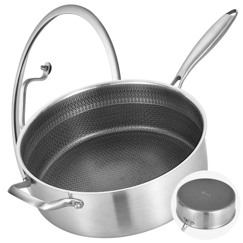 LOLykitch sartén híbrida 7qt con tapa, distribución de calor rápida y estable.