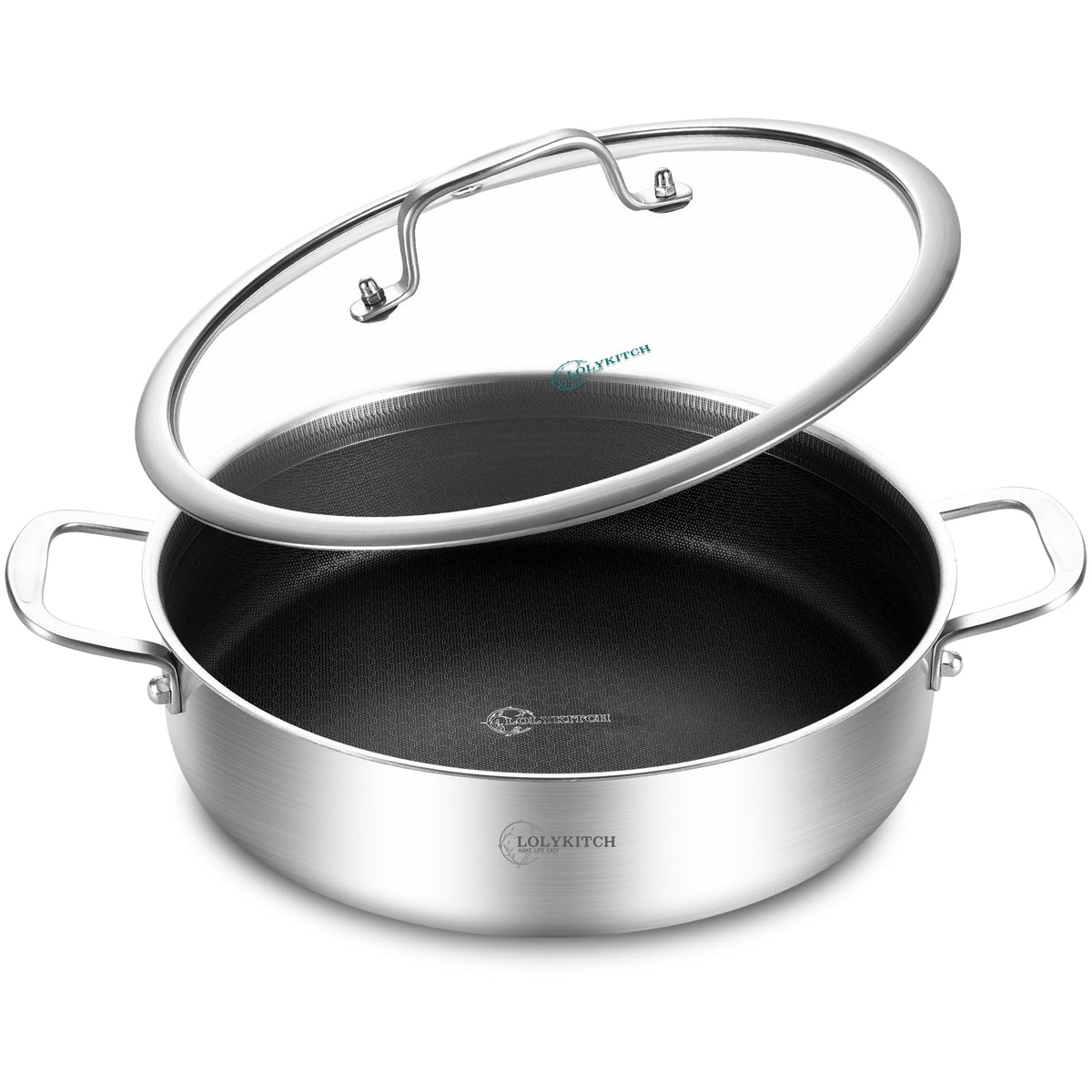 Sartén LOLYKITCH tri-ply 12 pulgadas con tapa, distribución uniforme del calor.