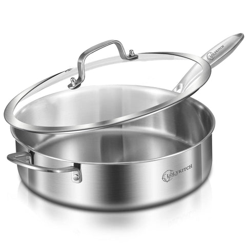 LOLYKITCH sarten de triple capa 6qt con tapa, ideal para saltear de forma uniforme.