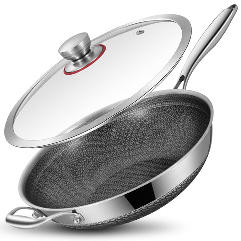 Wok hibrido LOLYKITCH 12 pulgadas con tapa para saltear de forma uniforme