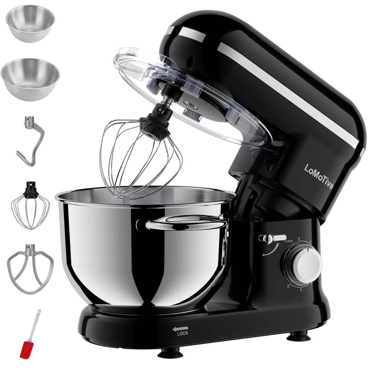 LoMoTive batidora de pie 6qt, vista general de la base estable para mezclas