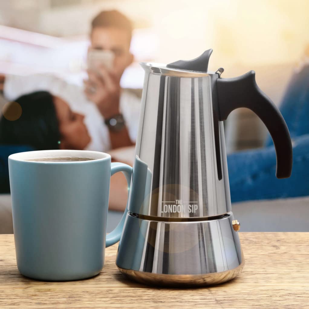 London Sip cafetera moka acabado plata, aspecto sofisticado en cocina