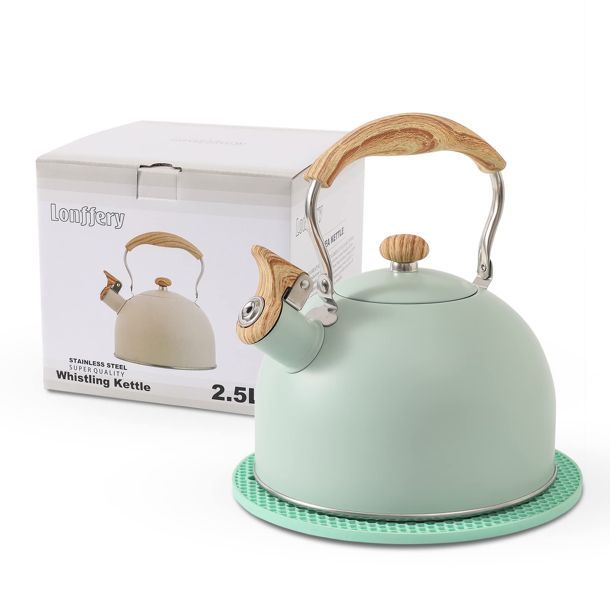 Hervidor Lonffery con cuerpo turquesa para hervir agua rápidamente.