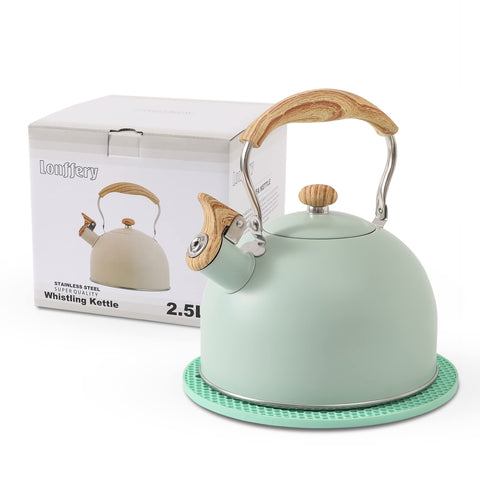 Hervidor Lonffery con cuerpo turquesa para hervir agua rápidamente.