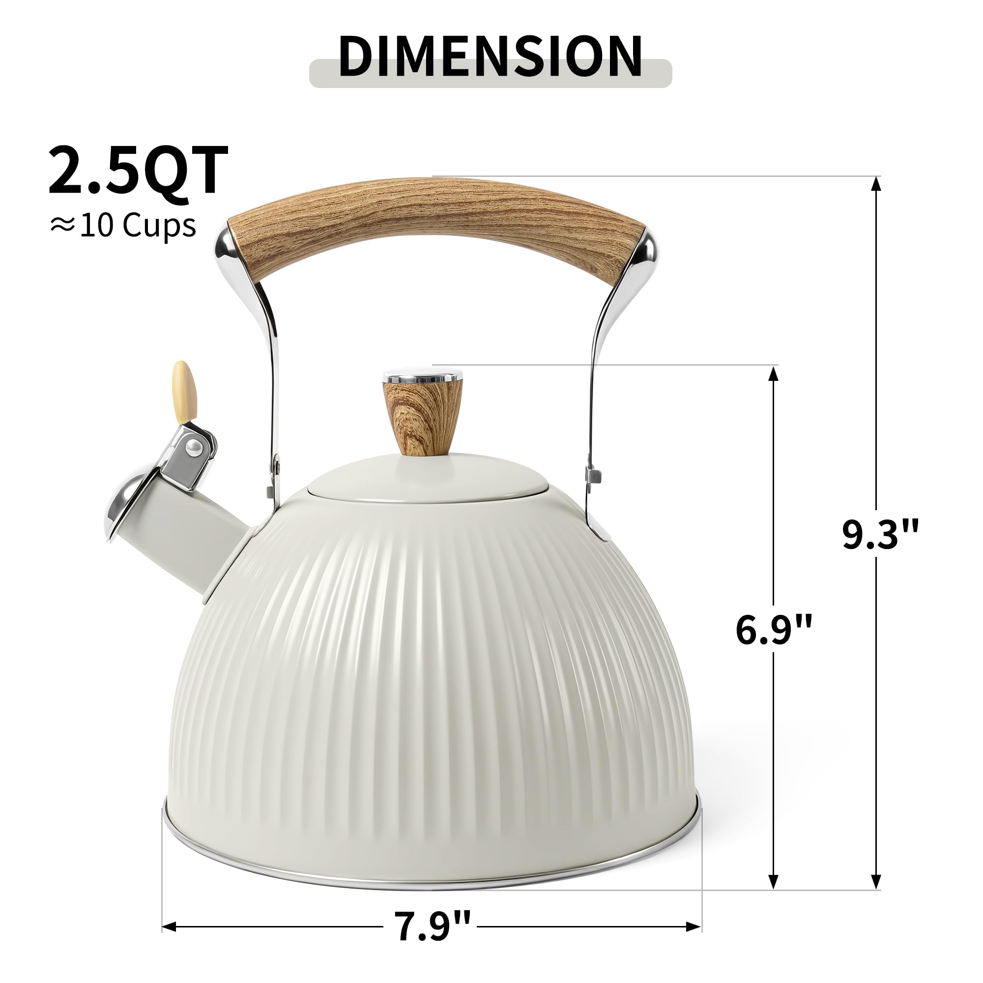 Lonffery tetera con diseño ergonimico y mango de madera para verter con control