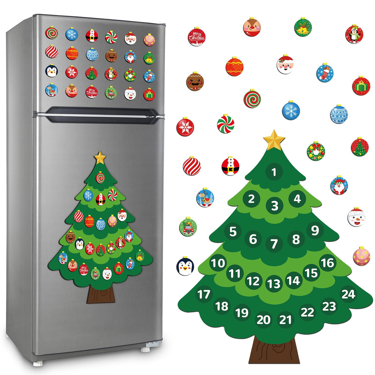 Lonfliness: árbol navideño magnético para nevera, calendario festivo en grande.