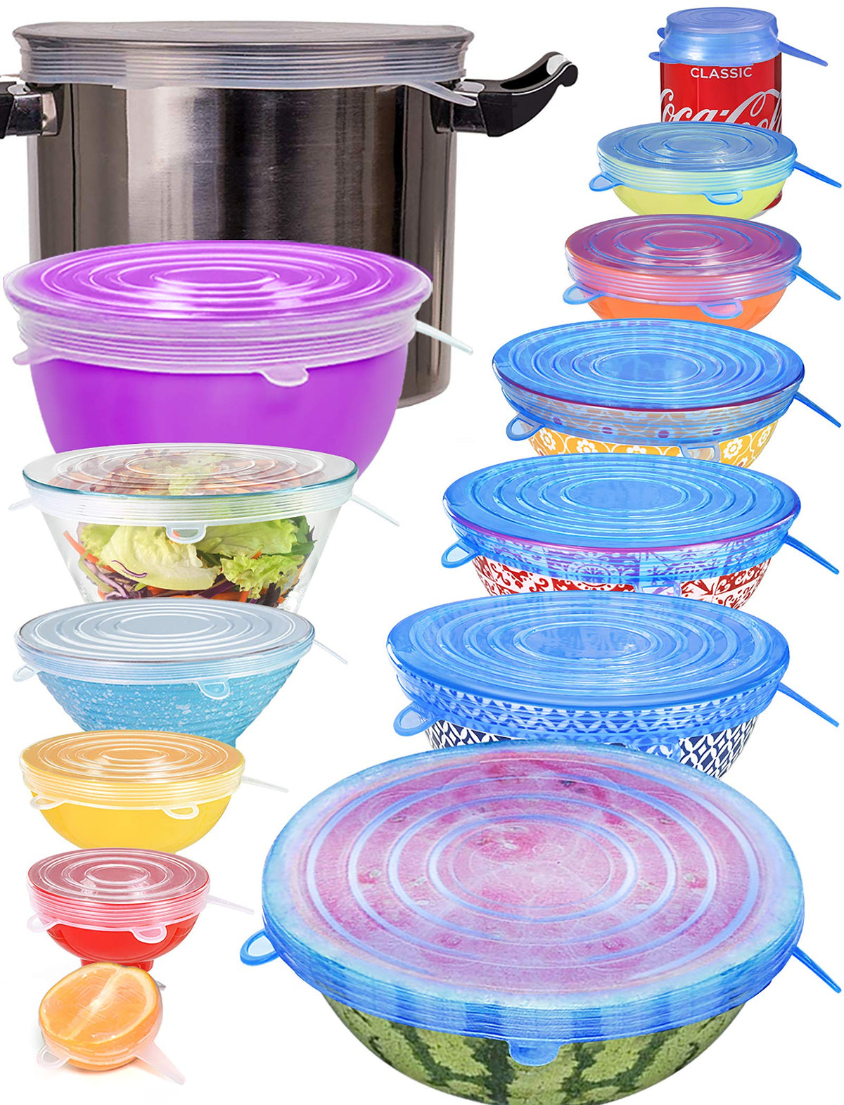 Longzon tapas de silicona 2.6 pulgadas cubren tazones para conservar frescura.