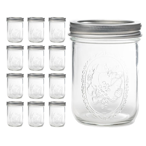 Lonriva tarros vidrio boca ancha 16oz para conservas y preparación de avena nocturna.