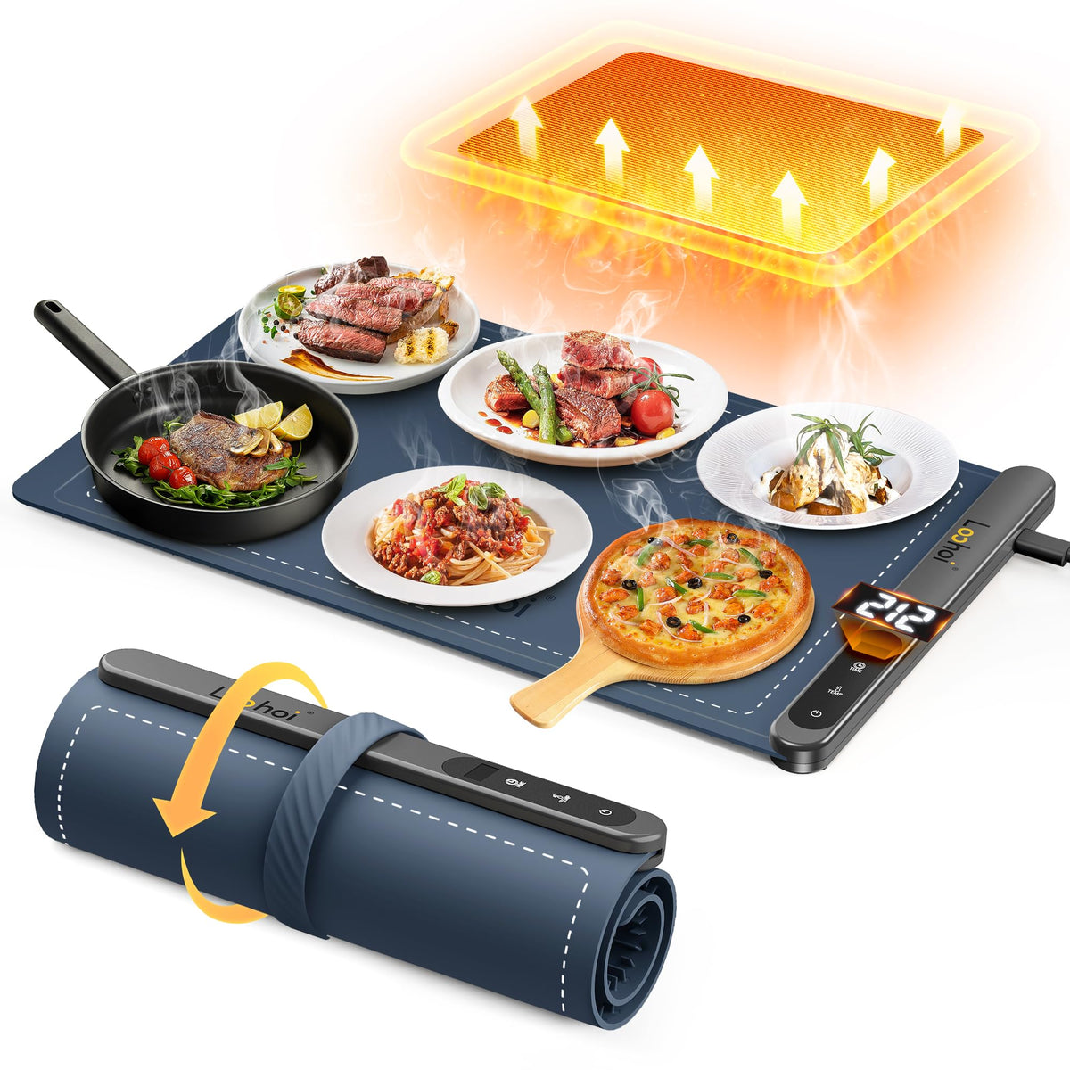 Manta calentadora LOOHOI con superficie completa para mantener platos calientes en reuniones.