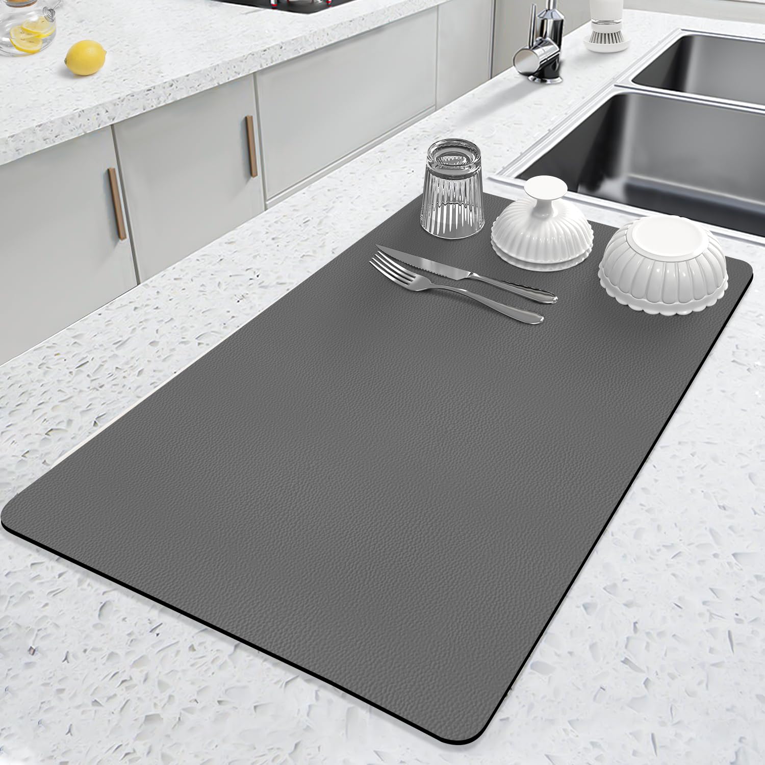 LOPNUR tapete secado 24x16 gris para cocina, protege la encimera y acelera el secado.
