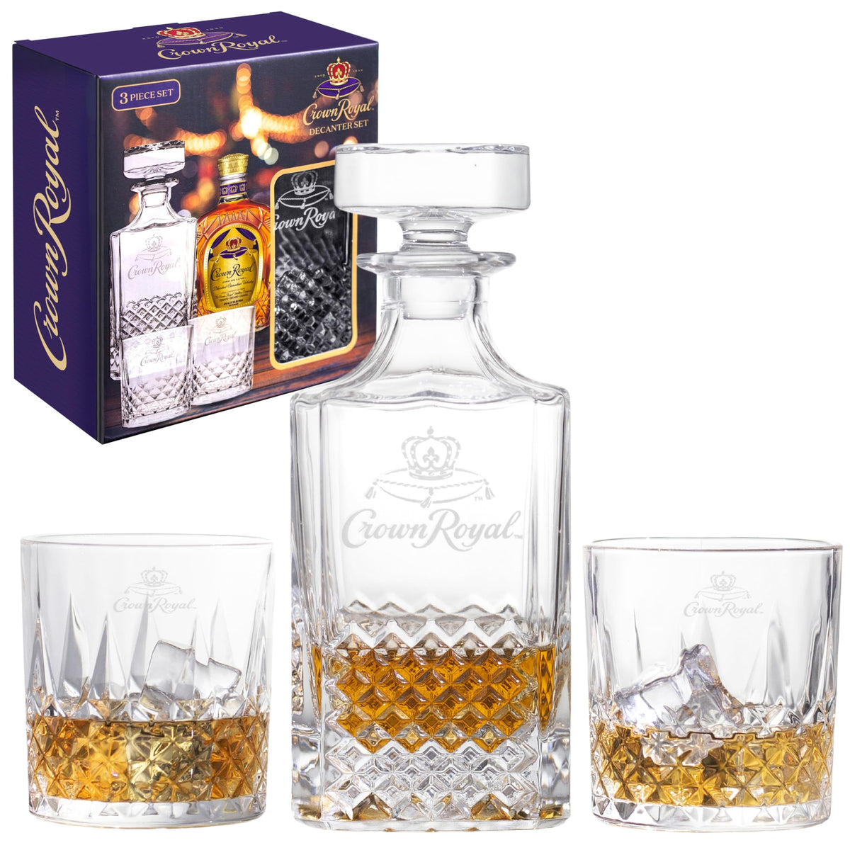LORD'S ROCKS decantador Crown Royal con logotipo, diseño elegante para la mesa
