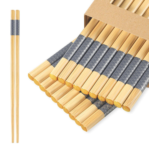 LOROTOCO palillos de bambú reutilizables de 20 pares, antideslizantes y duraderos para comer.