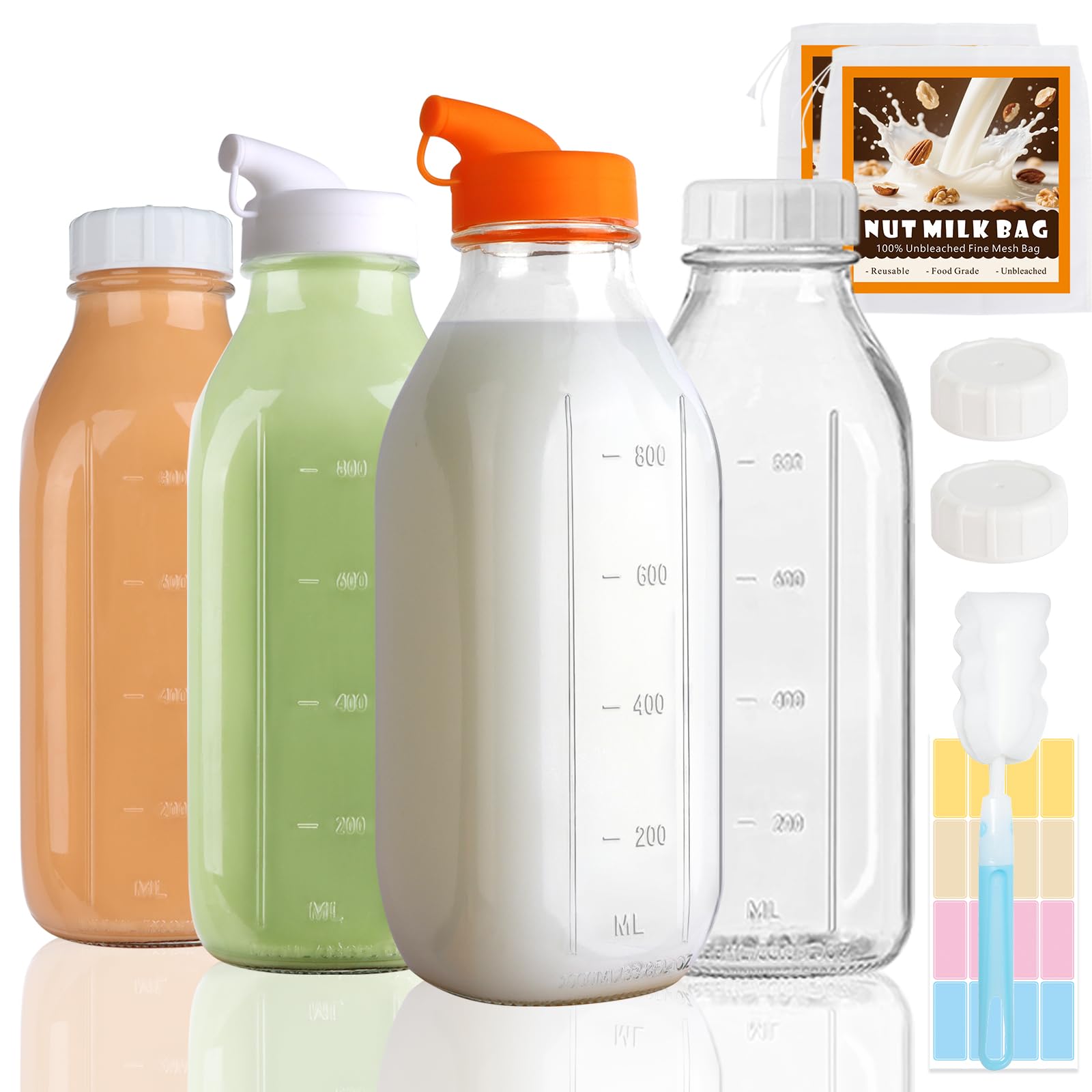 Botellas de cristal LOSANJI 32 oz para almacenamiento seguro en la nevera.