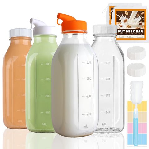 Botellas de cristal LOSANJI 32 oz para almacenamiento seguro en la nevera.