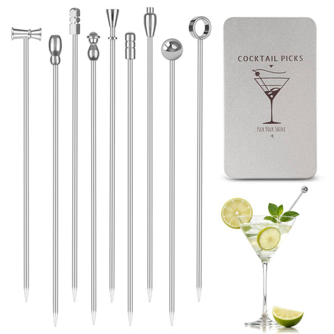 Losneg palillos martini metal 9 piezas de acero inoxidable para cócteles.