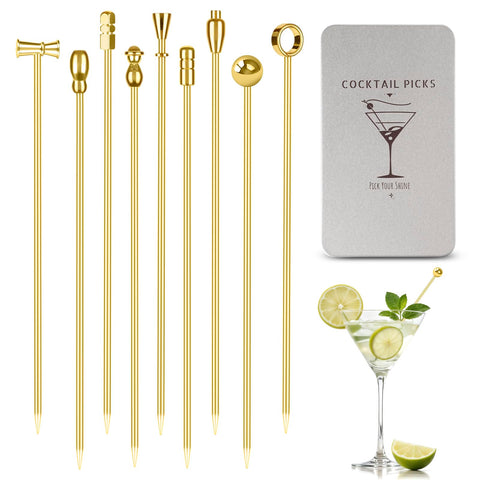 Pica martini dorada de Losneg en acero inoxidable para aceitunas.