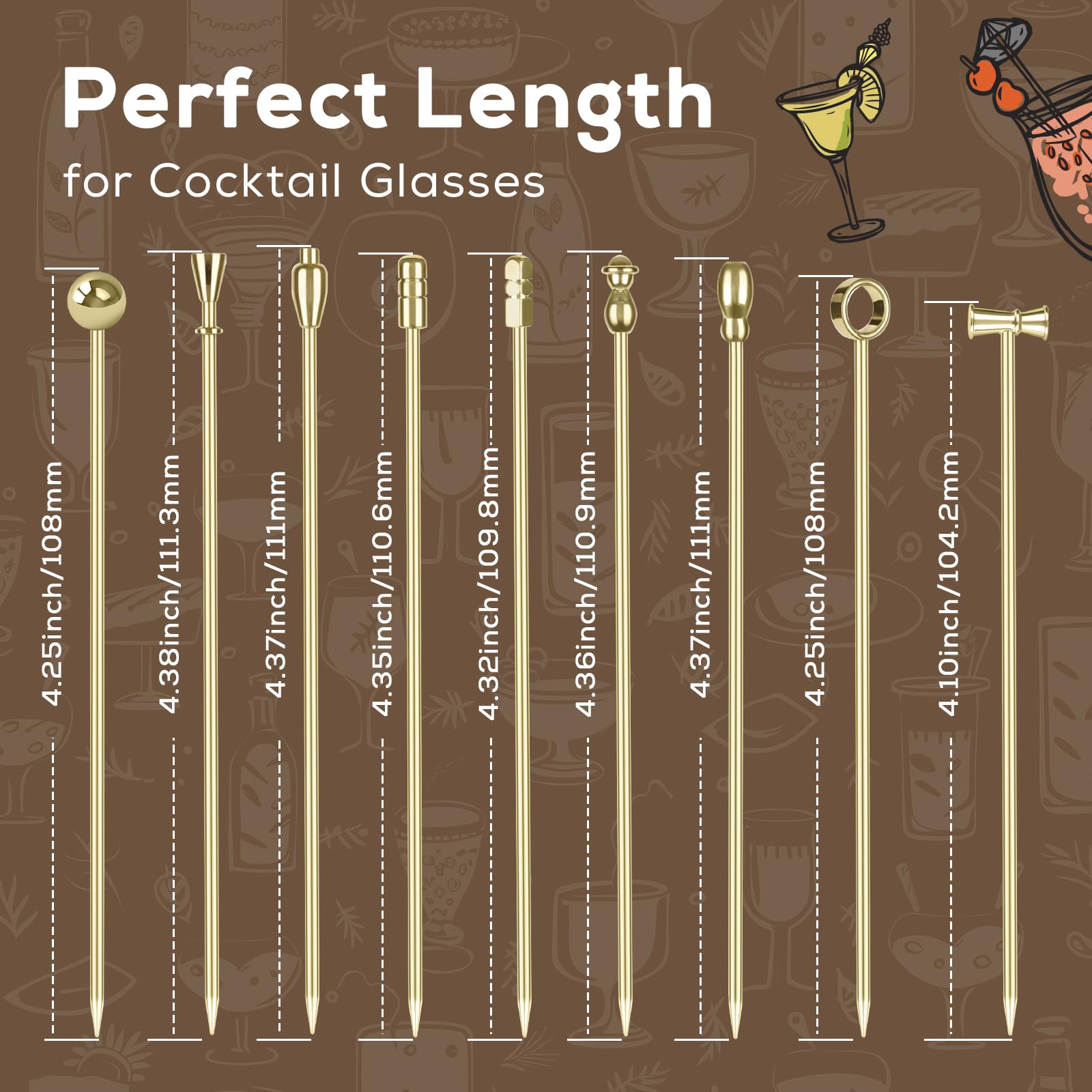 Conjunto de 9 picas doradas Losneg, perfecto para aperitivos.