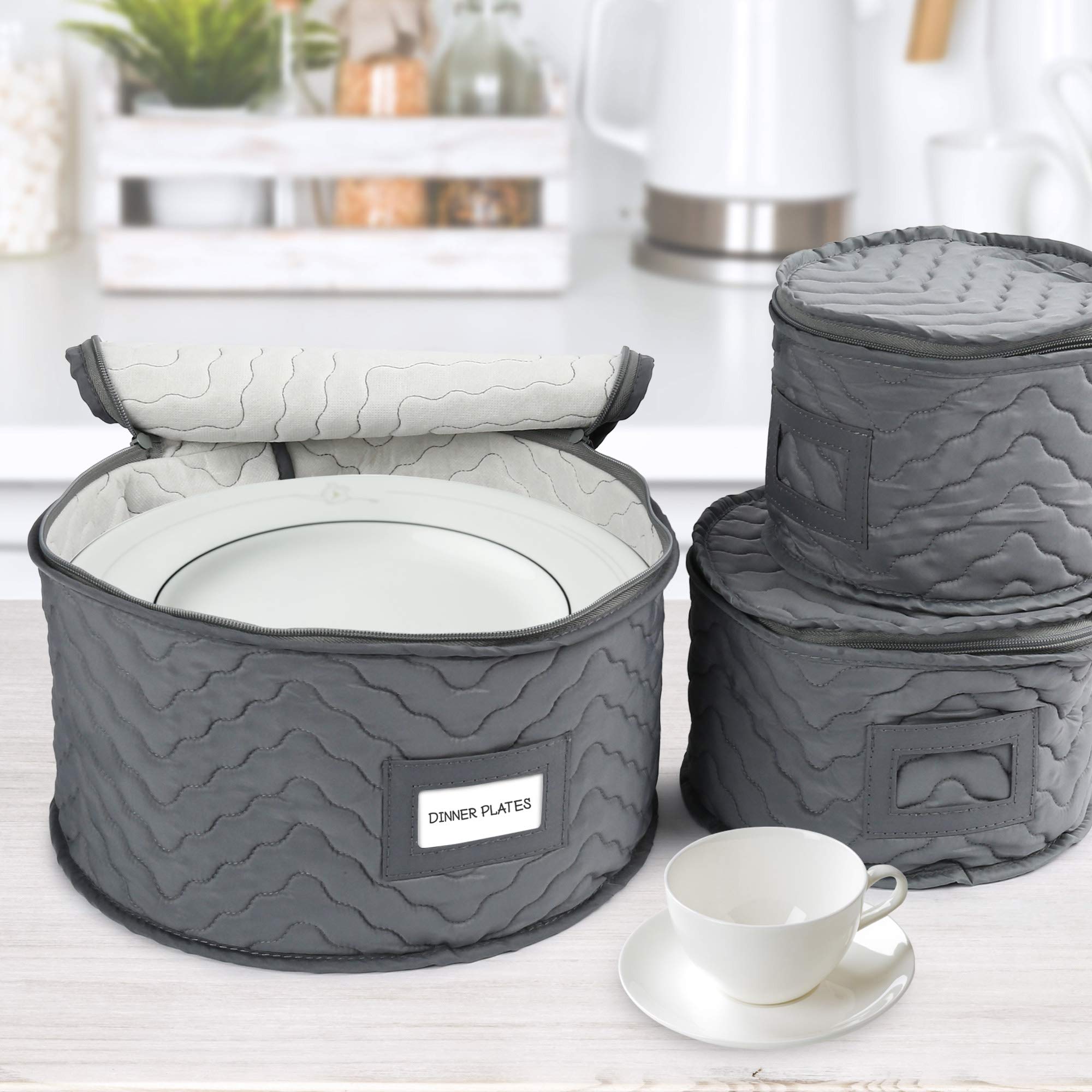 LotFancy cajas almacenamiento china acolchado 3 capas protege vajilla.